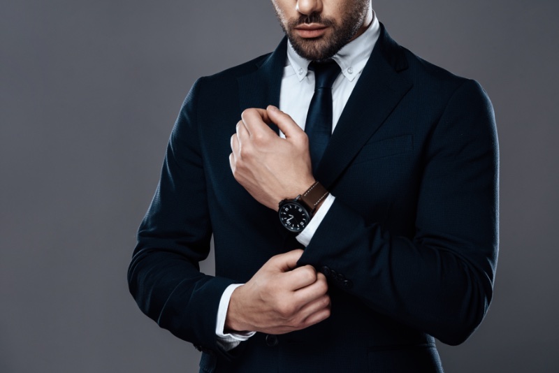 Man Pinstripe Suit Tie Watch Crop Professional Style