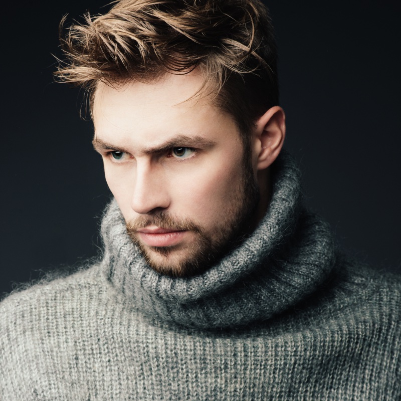 Man Turtleneck Sweater Modern Hairstyle