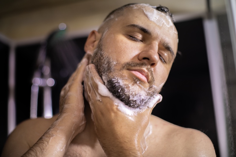 Man Washing Beard Shower