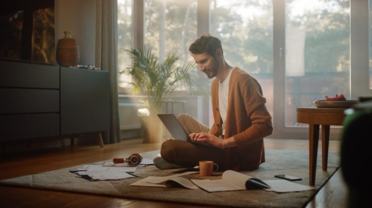 Man Working Rug Floor Living Room