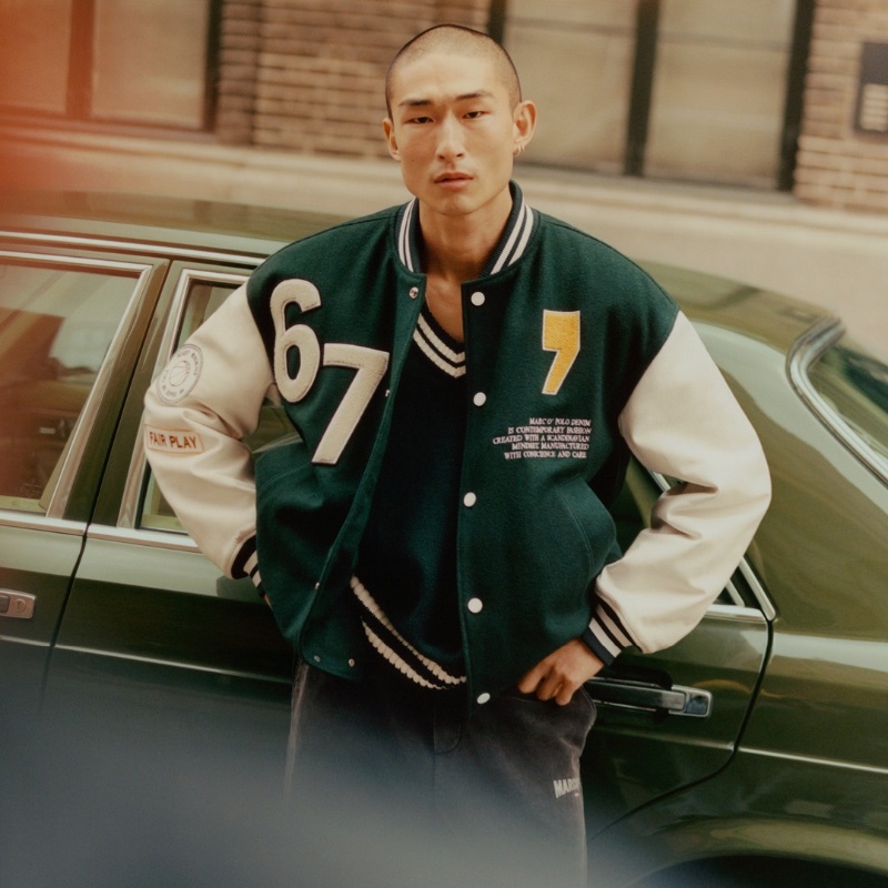 Marc O'Polo Denim Collection Men Fall 2022 Sang Woo Kim Model Varsity Jacket
