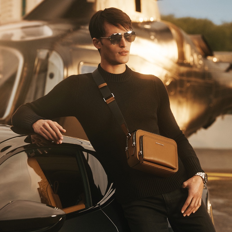 Michael Kors Men Campaign Fall 2022 Parker van Noord Model Sunglasses Bag