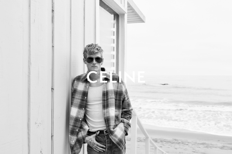 Celine Eau de Californie Fragrance Campaign 2022 Presley Gerber Model Plaid Shirt