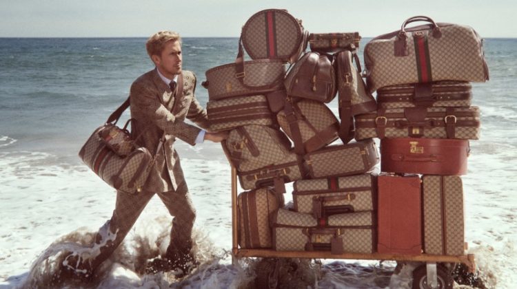 Ryan Gosling Gucci Valigeria Campaign 2022 Cart Luggage Beach