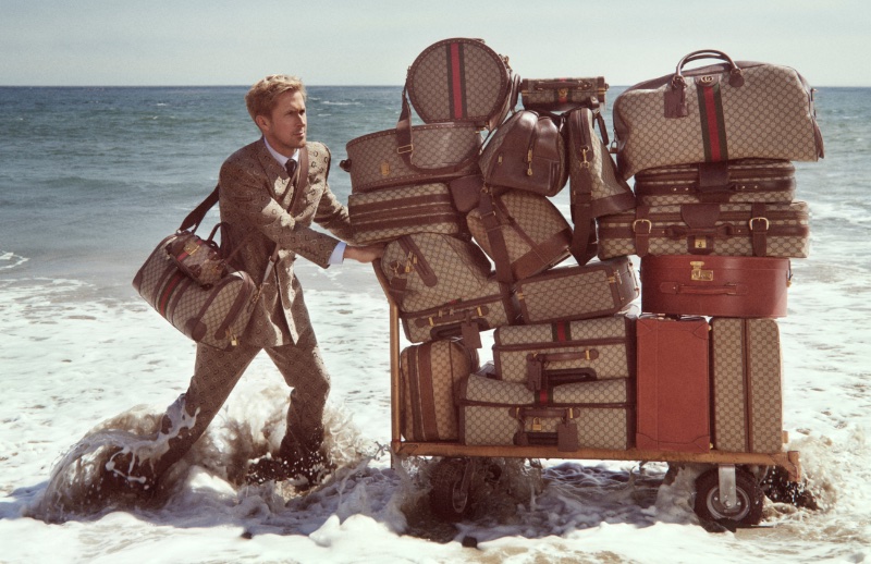 Ryan Gosling Gucci Valigeria Campaign 2022 Cart Luggage Beach