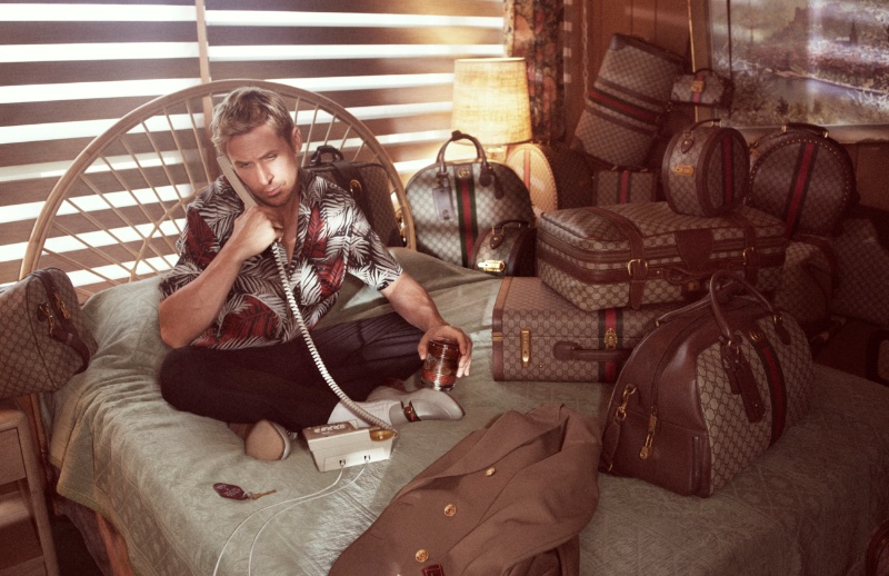 Ryan Gosling Tropical Print Shirt Gucci Valigeria Campaign 2022
