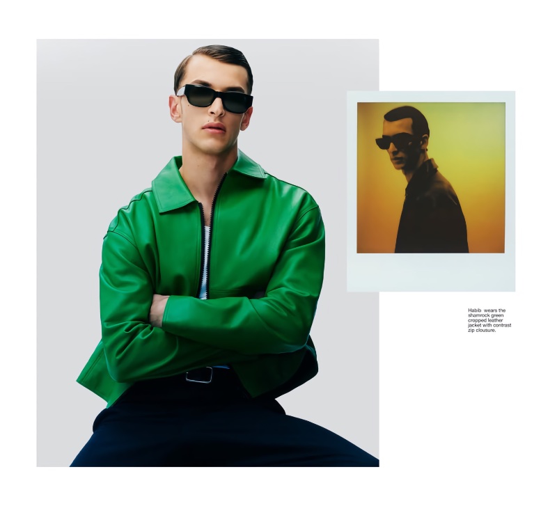 Zara Man Color Collection 2022 Habib Masovic Model Green Leather Jacket
