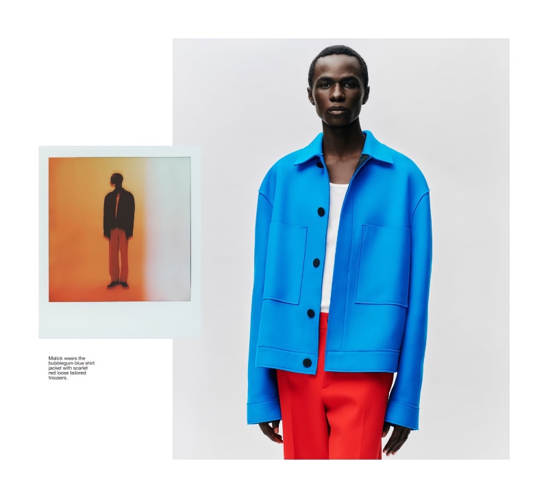 Zara Man Color Collection 2022 Malick Bodian Model Blue Shirt Jacket Ret Trousers
