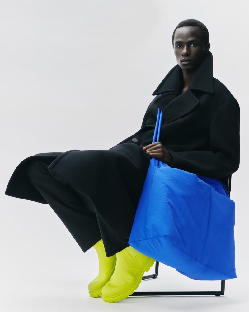 Zara Man Color Collection 2022 Malick Bodian Model Coat Trousers Rain Boots Bag