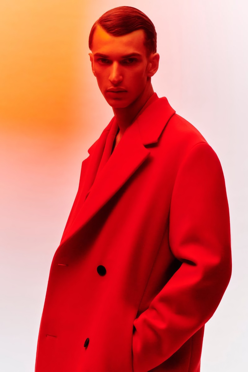 Zara Man Color Collection 2022 Habib Masovic Model Red Coat