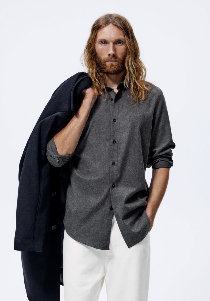 Zara Man Fall 2022 Aiden Andrews Model Flannel Shirt