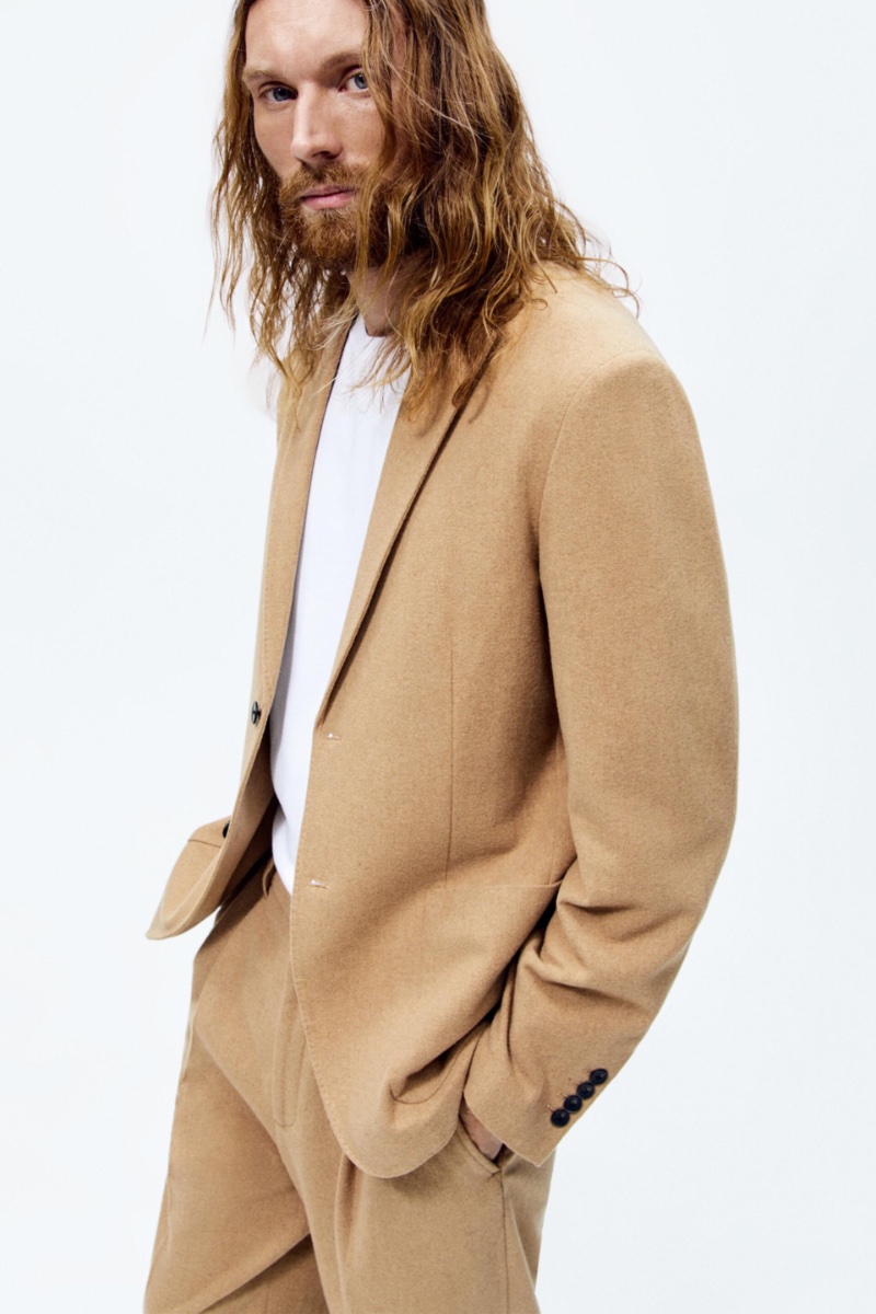 Zara Man Fall 2022 Aiden Andrews Model Beige Suit