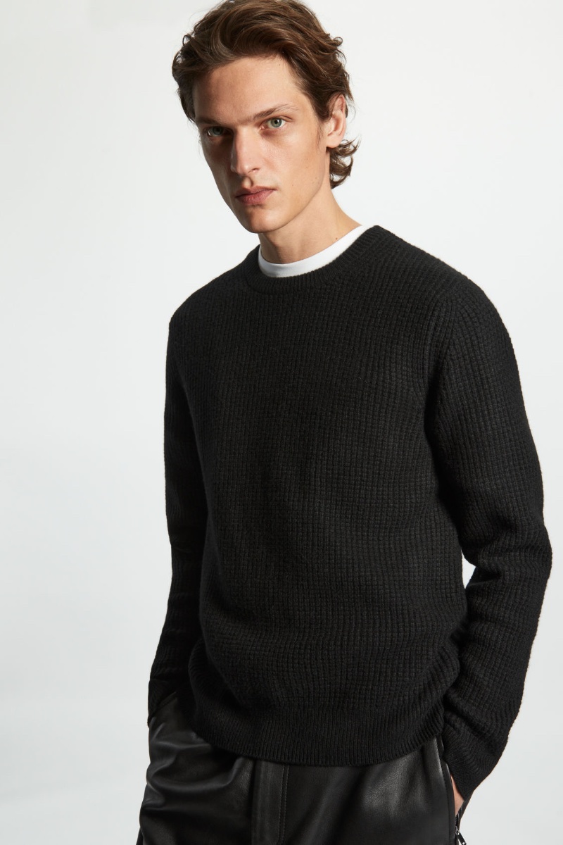 COS Regular-fit Pure Cashmere Sweater, Relaxed-fit Leather Trousers