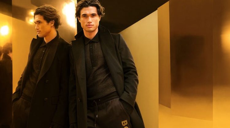 Charles Melton BOSS Holiday 2022 Campaign Men Polo Coat Joggers