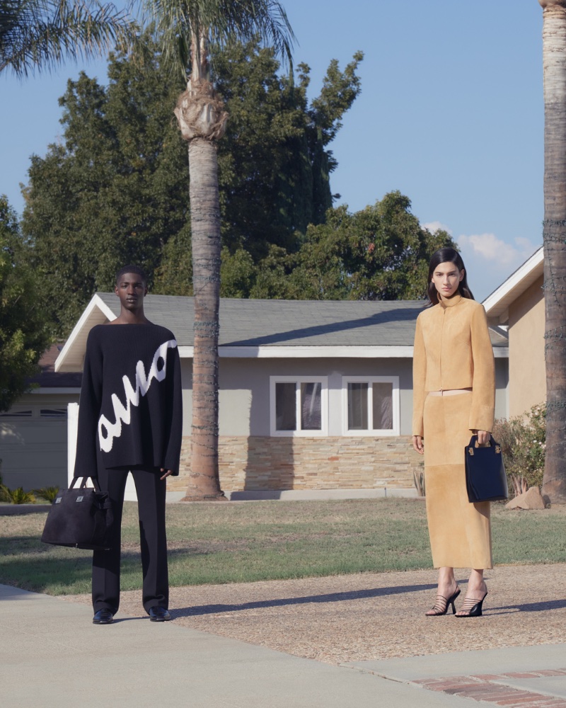 Models Diogo Gomes and Daria Bakhshi front the Ferragamo spring-summer 2023 campaign.