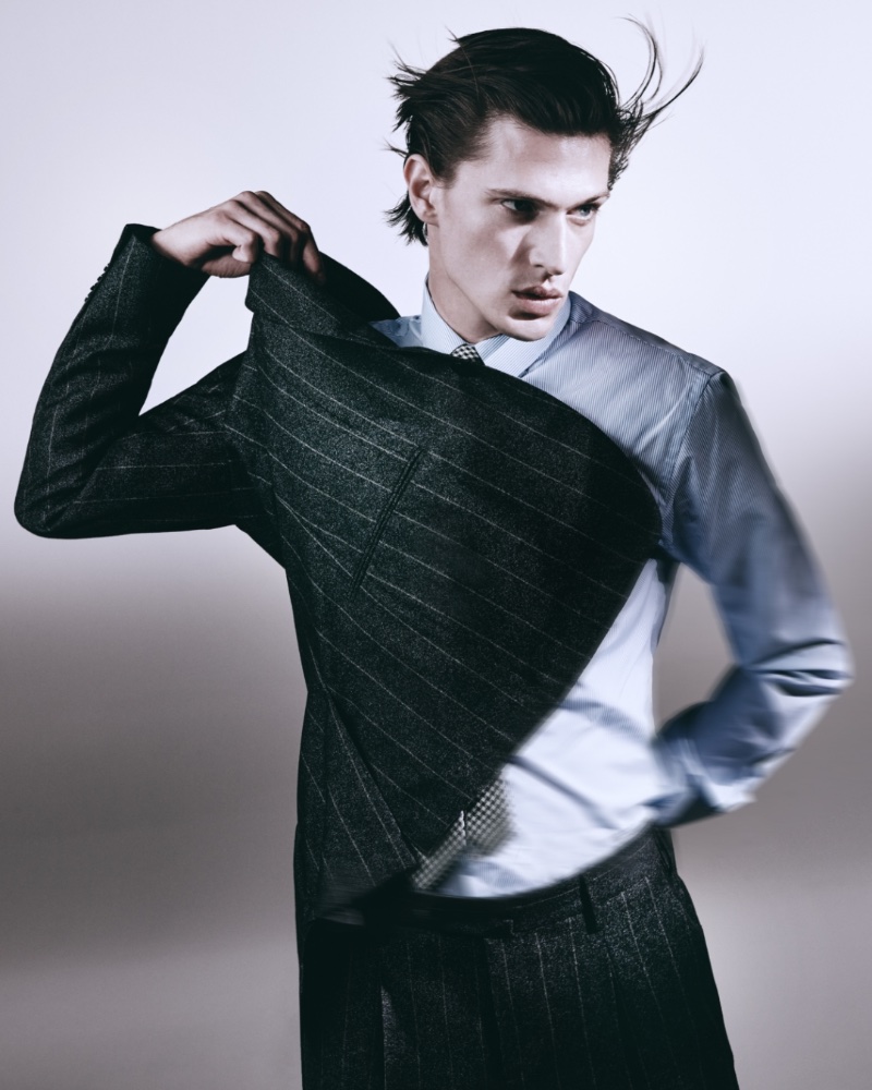 Giorgio Armani Made to Measure Campaign 2022 Edoardo Sebastianelli Model Pinstripe Suit
