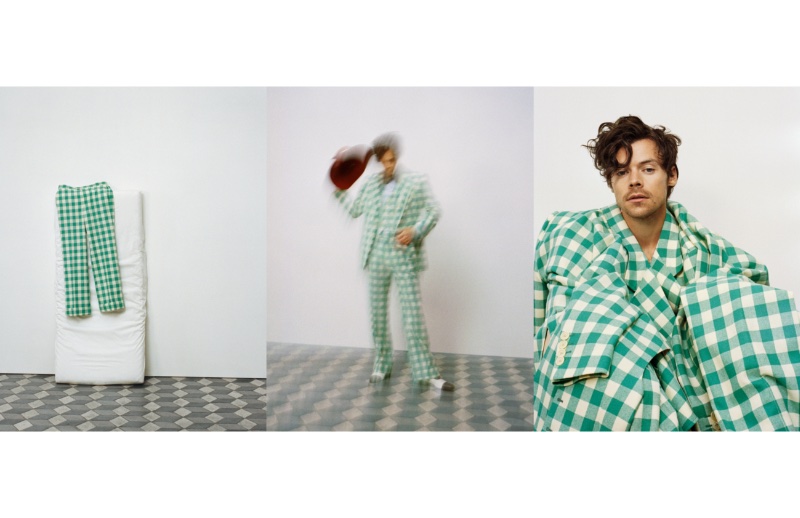 Harry Styles Gucci HA HA HA Campaign 2022 Green Check Suit » Harry Styles Plays Dress Up for Gucci HA HA HA Campaign Harry Styles Gucci HA HA HA Campaign 2022 Green Check Suit