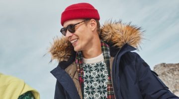 J.Crew Nordic Parka with PrimaLoft, Lambswool Fair Isle Crewneck Sweater, Classic Relaxed-fit Jeans in Two-year Wash, Italian Leather Pull-up Single-prong Buckle Belt, Bungalow Sunglasses, Cashmere Beanie, and Joshua Ellis for J.Crew Cashmere Scarf in Tartan