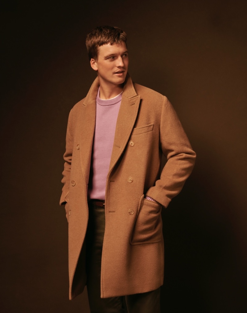 J.Crew Men Style November 2022 Hamish Frew Model Ludlow Topcoat Sweater
