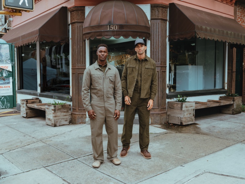 Pictured left, Christopher Gary Lawson models a union-all while Dave Lilja a corduroy shirt and carpenter pants from the Lee x The Brooklyn Circus collection.