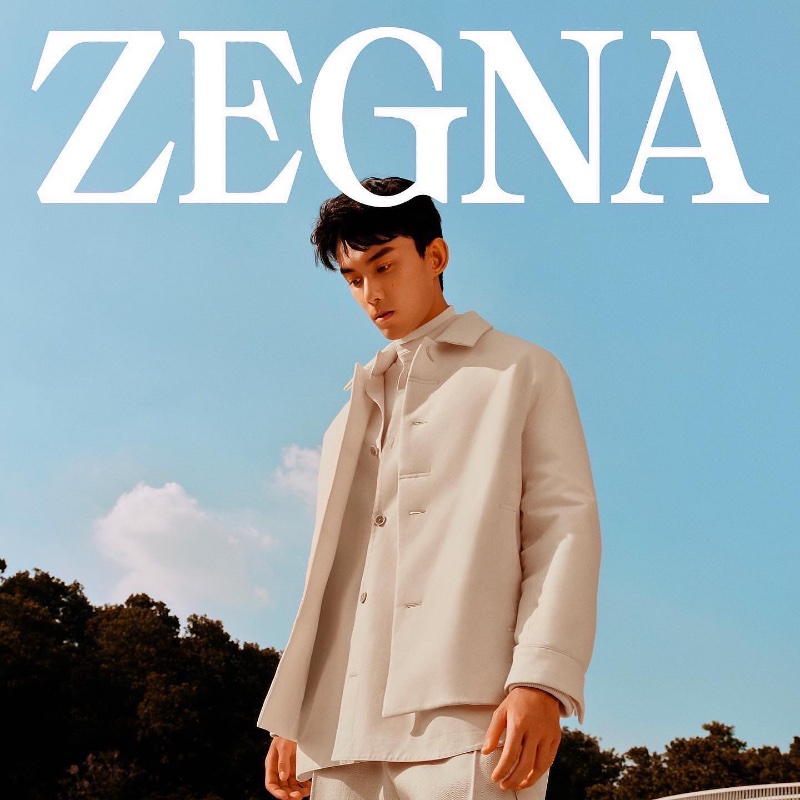 Showcasing monochrome style, Leo Wu fronts the Zegna Oasi Cashmere campaign.