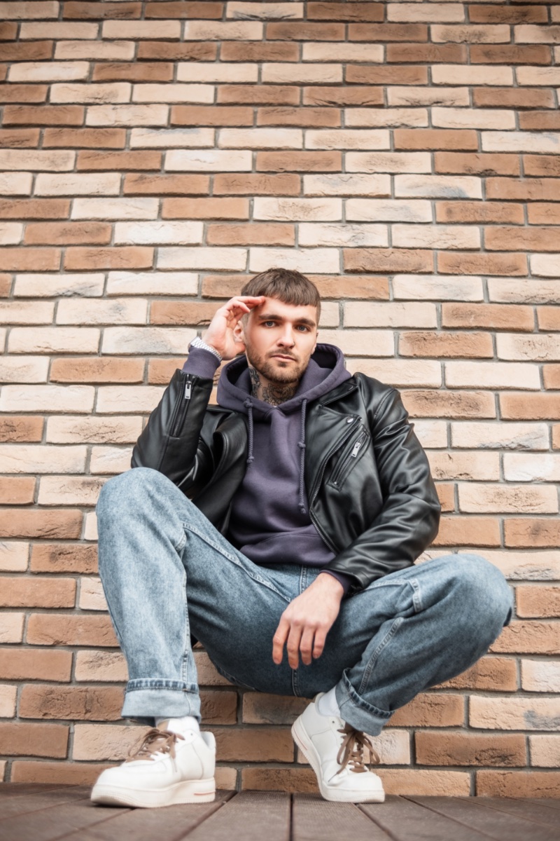 Man Tattoos Leather Jacket Sneakers man tattoos leather jacket sneakers