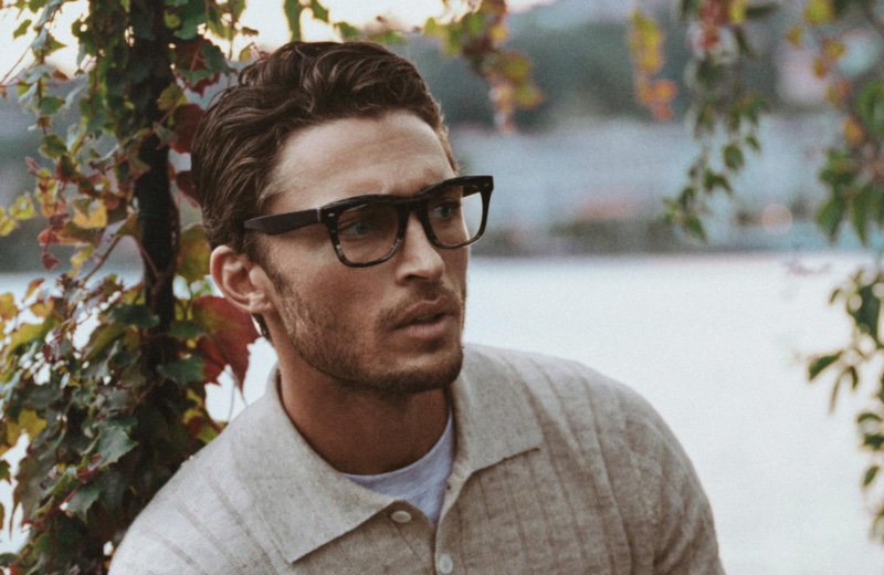 Harvey Newton-Hayden wears Mr. Brunello Horn glasses from the fall-winter 2022 Oliver Peoples x Brunello Cucinelli collection.