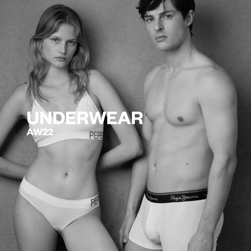 Models Nathalie Blendermann and Jack Hurrell appear as the faces of Pepe Jeans Underwear for fall-winter 2022. » Essential Pepe Jeans Underwear Unboxed Models Nathalie Blendermann and Jack Hurrell appear as the faces of Pepe Jeans Underwear for fall-winter 2022.