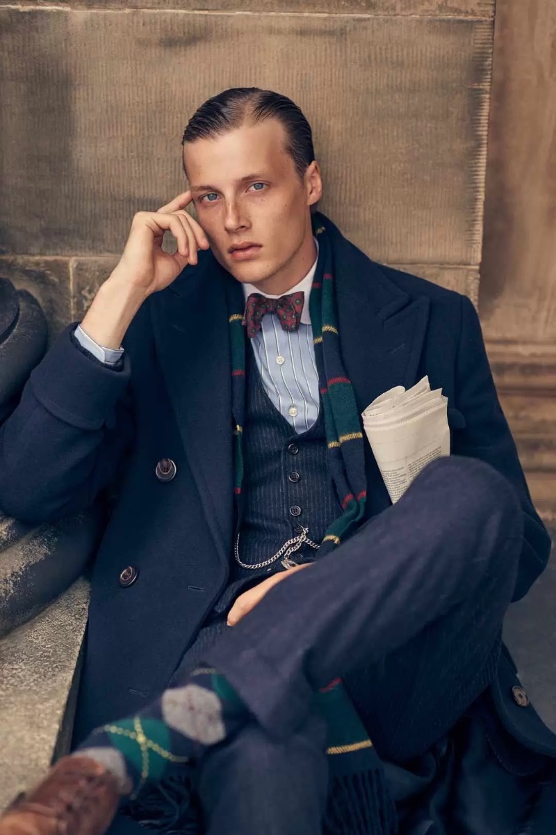 Donning smart collegiate style, Hugh Laughton-Scott appears in the Polo Originals Ralph Lauren campaign. 