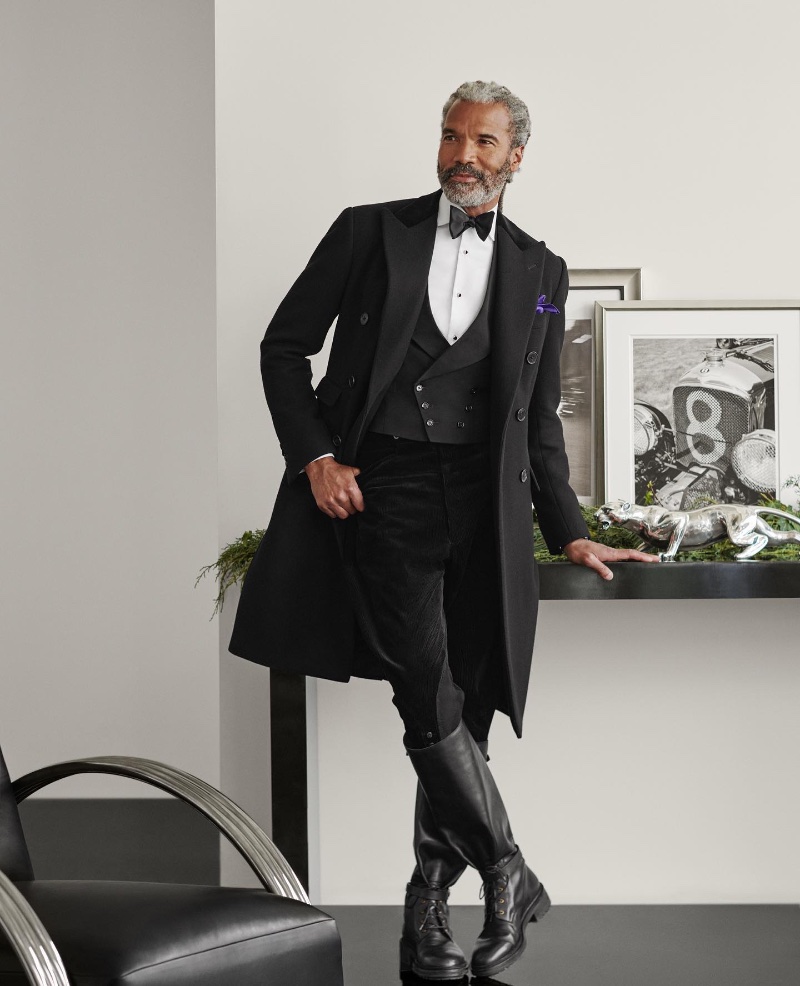 Daryl Dismond wears an elegant three-piece tailored number for Ralph Lauren's holiday 2022 campaign.