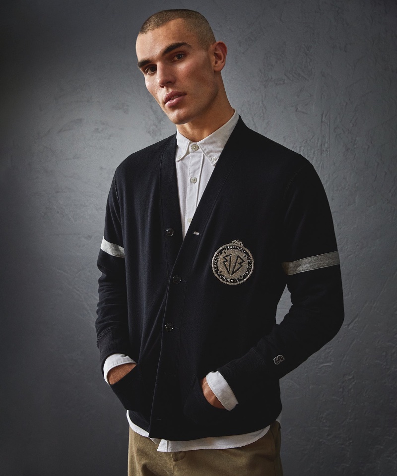 Embracing smart style, Josh McGregor wears a Todd Snyder x Men in Blazers black cardigan with patch. » Todd Snyder x Men in Blazers: A New Limited-Edition Collection Embracing smart style, Josh McGregor wears a Todd Snyder x Men in Blazers black cardigan with patch.
