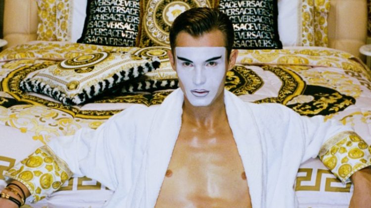 Versace Holiday Campaign 2022 Kit Butler Model Shirtless White Makeup