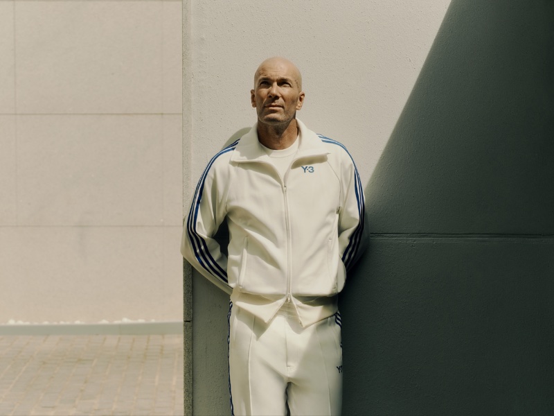Wearing a white tracksuit, Zinedine Zidane fronts the Y-3 x Palace campaign.
