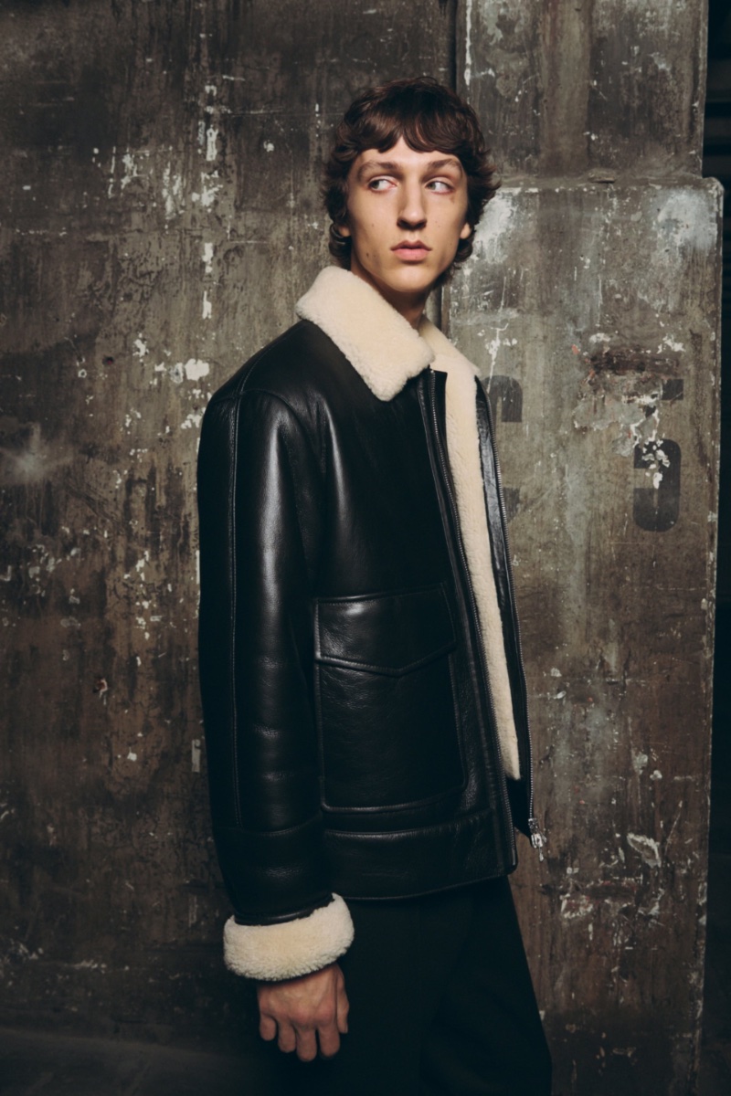 In the spotlight for Zara, Saul Symon rocks a double-sided leather jacket with regular-fit selvedge jeans.