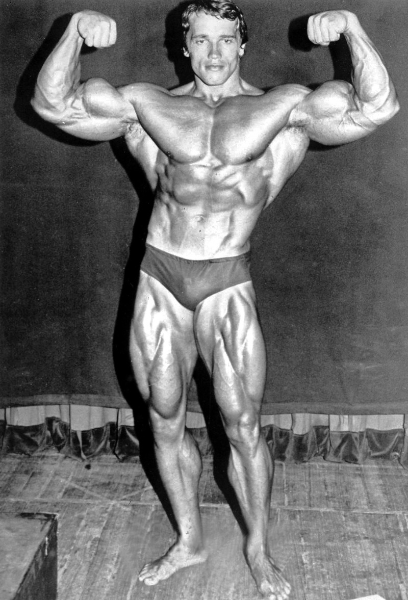 One of the prominent figures of 1970s bodybuilding, Arnold Schwarzenegger poses for a 1974 photo before defending the title for his fifth Mr. Olympia contest. 