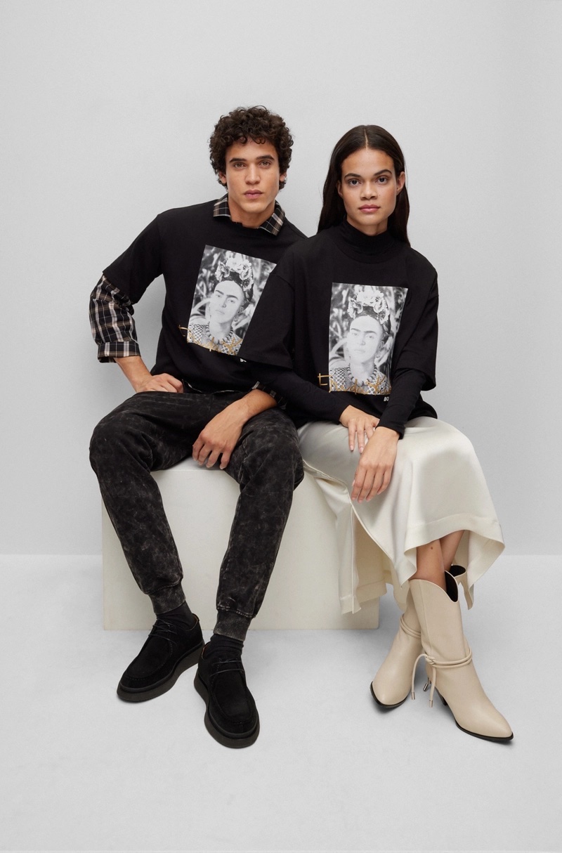 The BOSS Legends collection expands with a new Frida Kahlo capsule collection, which features styles like this graphic organic cotton t-shirt in black.