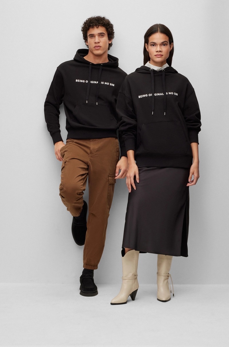 Jorge Rodes and Aricia Lima wear relaxed-fit cotton-terry hoodies from the BOSS Legend Frida Kahlo capsule collection.