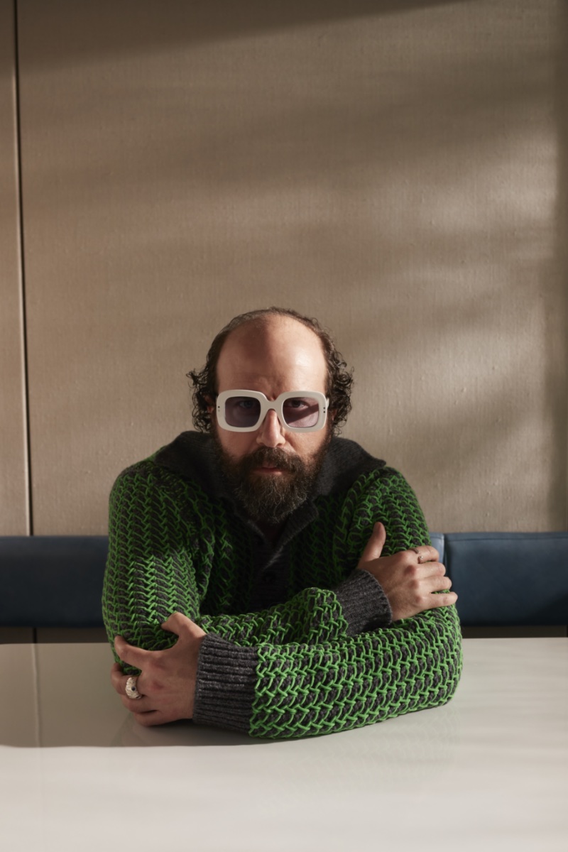 In front and center, Brett Gelman sports a green Bottega Veneta polo with Clean Waves sunglasses and a Hatton Labs ring. » Brett Gelman for Mr Porter: His Take on Fame, Style & Reality In front and center, Brett Gelman sports a green Bottega Veneta polo with Clean Waves sunglasses and a Hatton Labs ring.