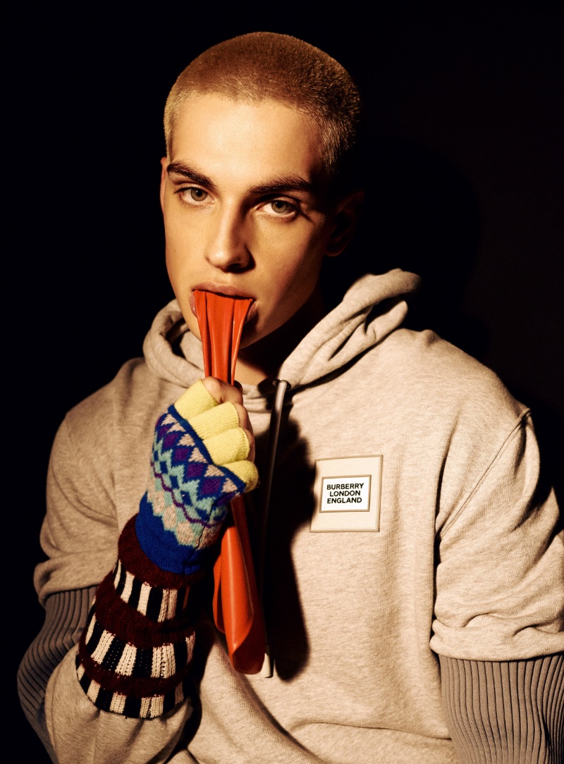 Cameron Porras wears a sporty look from Burberry.