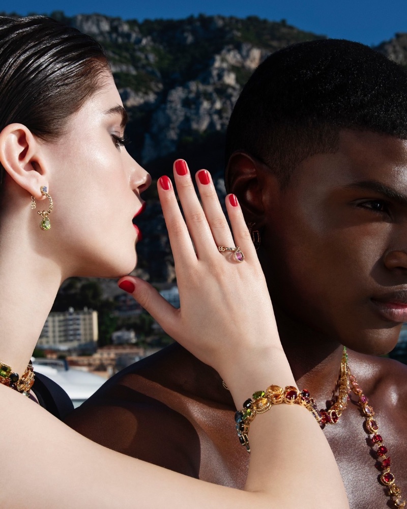 Gaia Schiralli shares a secret with Rafael Mayers for Dolce & Gabbana's fine jewelry campaign.