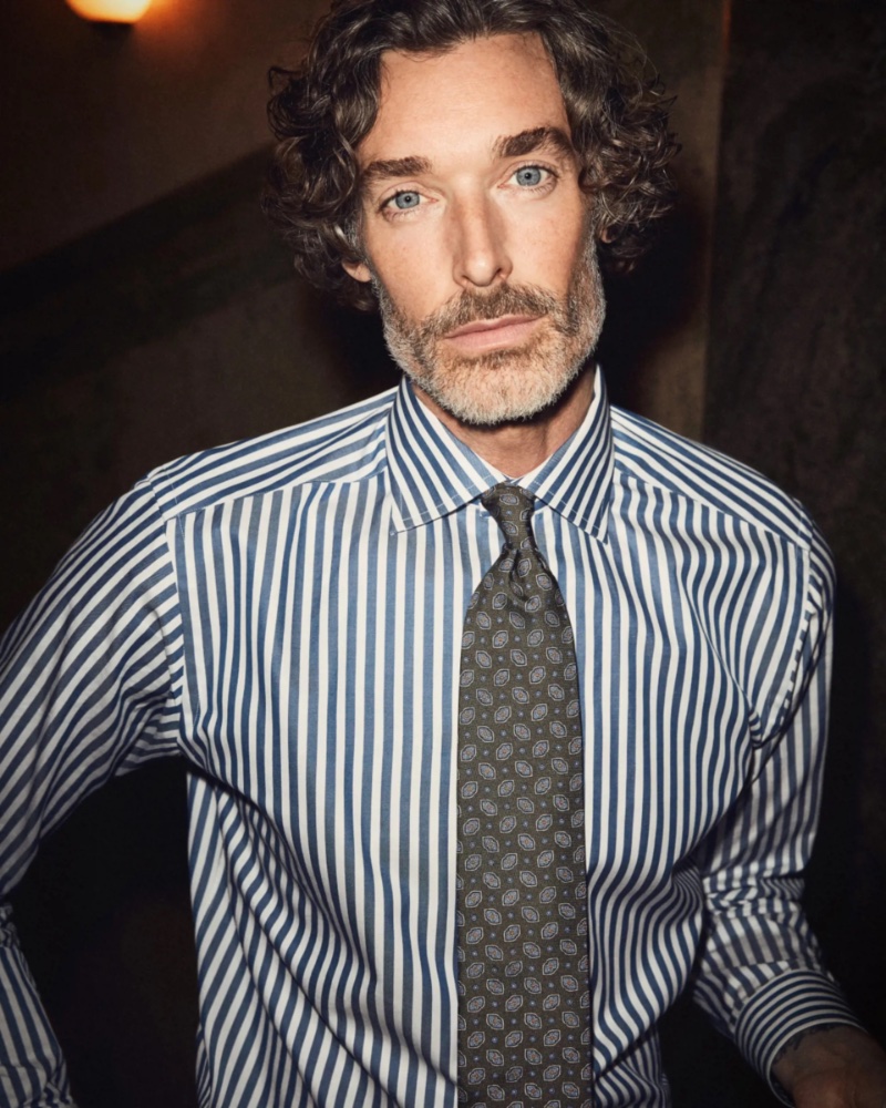 Richard Biedul dons a striped shirt for Eton's holiday 2022 campaign. » Eton Shares a Special Evening with Friends Richard Biedul dons a striped shirt for Eton's holiday 2022 campaign.