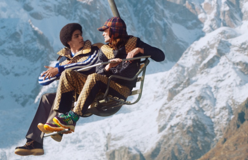 Alexis Tiem and Valentyn Boyko take to a chair lift for the Gucci Après-ski campaign.