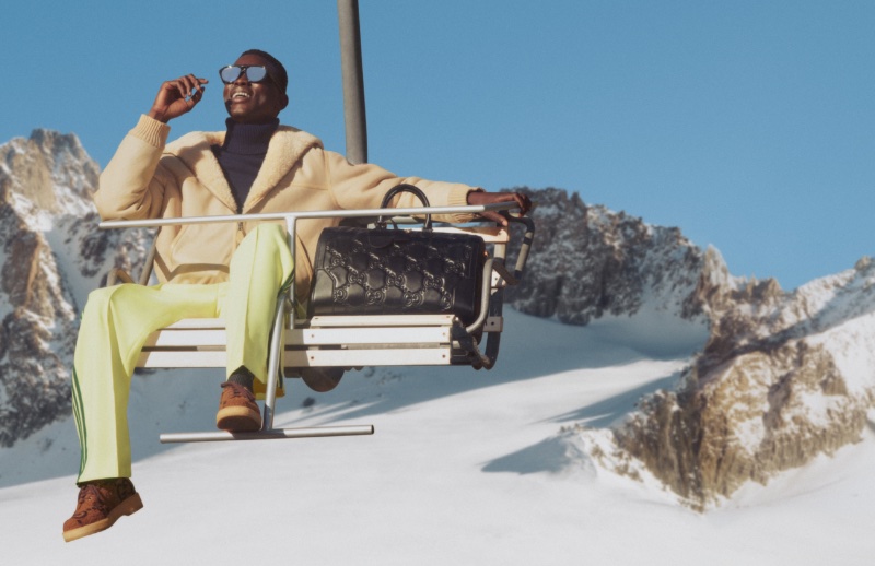 Ibrahima Ndiaye appears in the Gucci Après-ski campaign. 