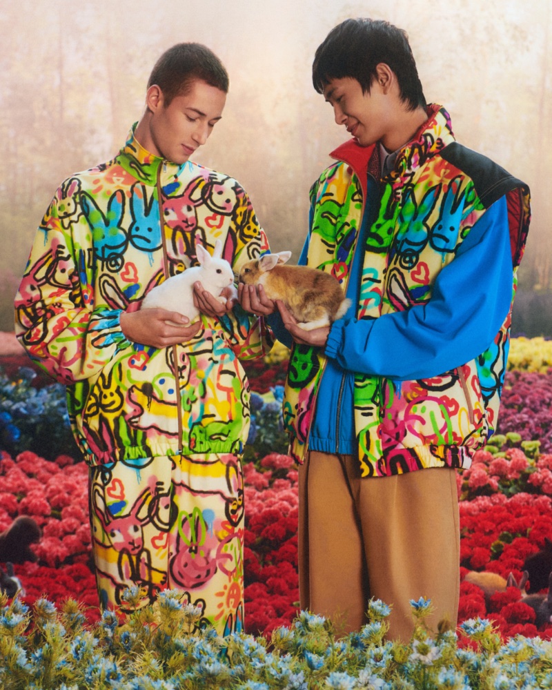Going bold in graffiti style, Jean Meyer and Li Yufeng front Gucci's Year of the Rabbit campaign.