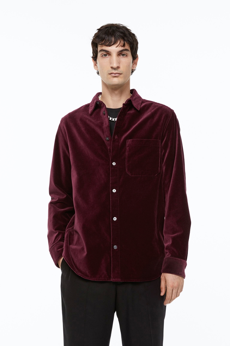 H&M Regular-fit Velvet Shirt in Burgundy » Party Time! Explore H&M's Newest Men's Looks H&M Regular-fit Velvet Shirt in Burgundy