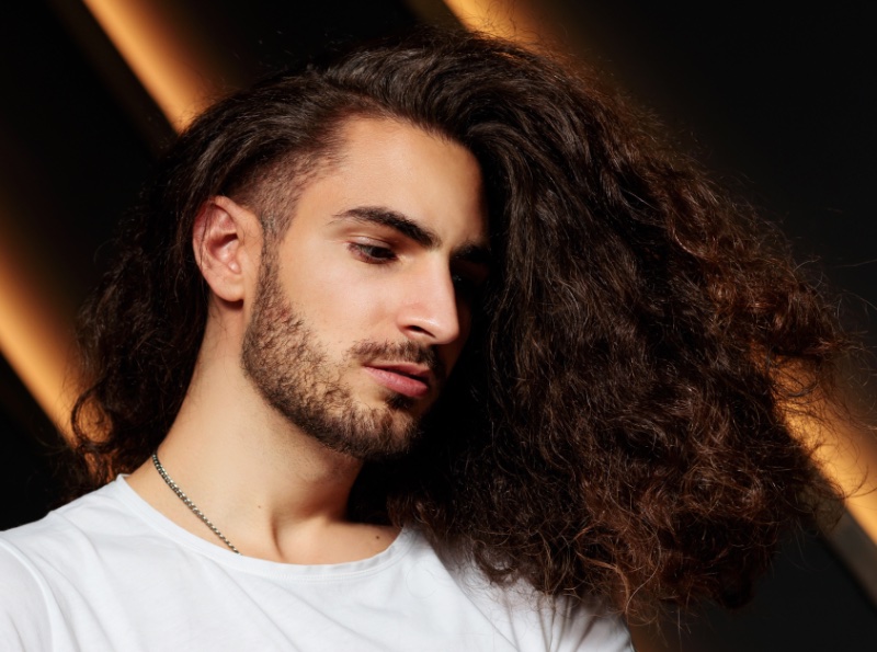 Long Curly Hair Fade Men