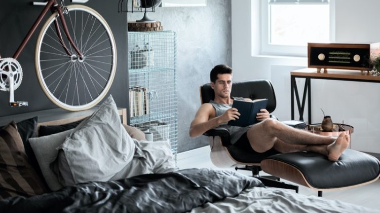 man bedroom reading grey decor