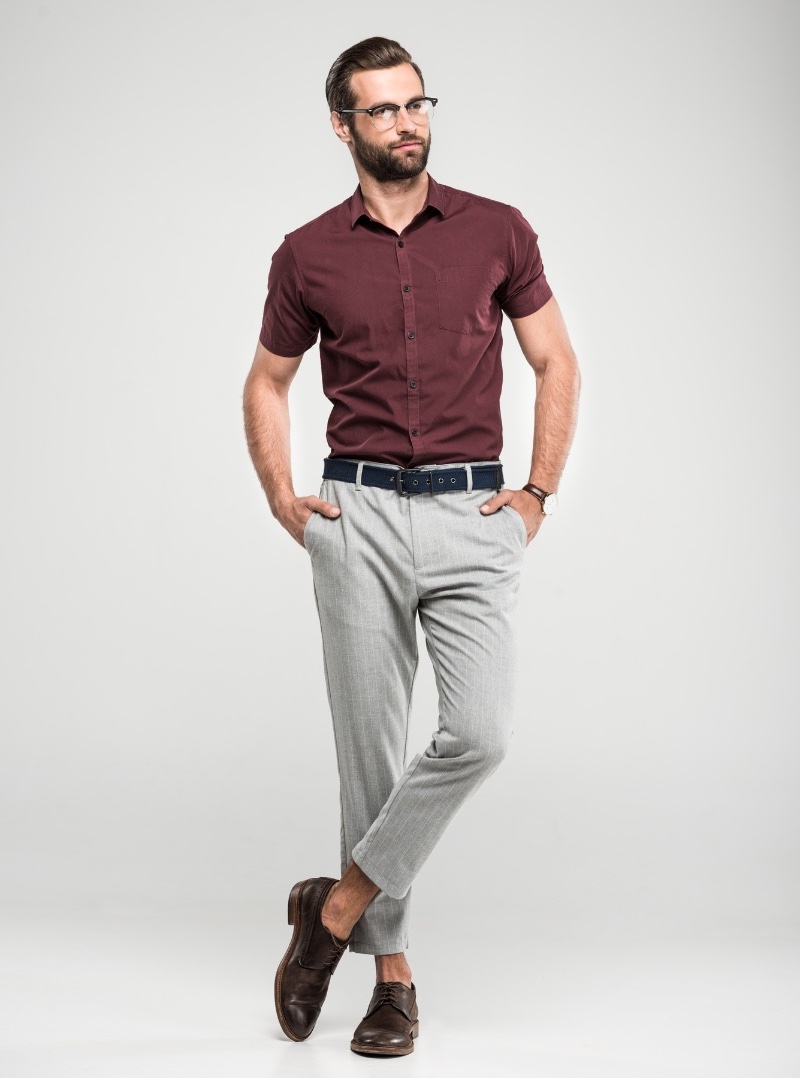 man short sleeve shirt trousers business casual