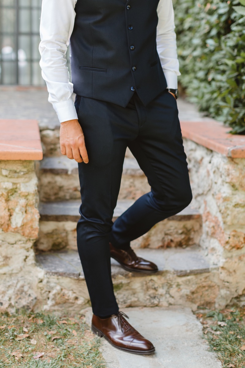 Man in Black Suit with Dark Brown Dress Shoes Crop