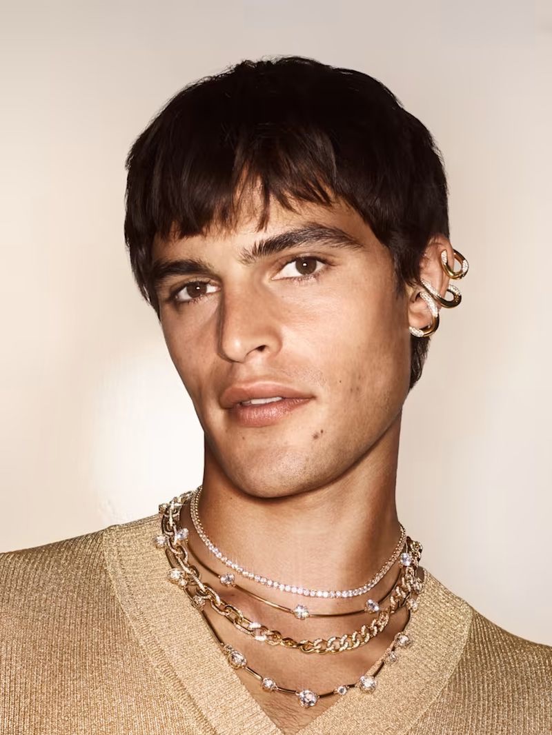 Parker van Noord turns up the shine factor in Swarovski jewelry for the brand's latest campaign.